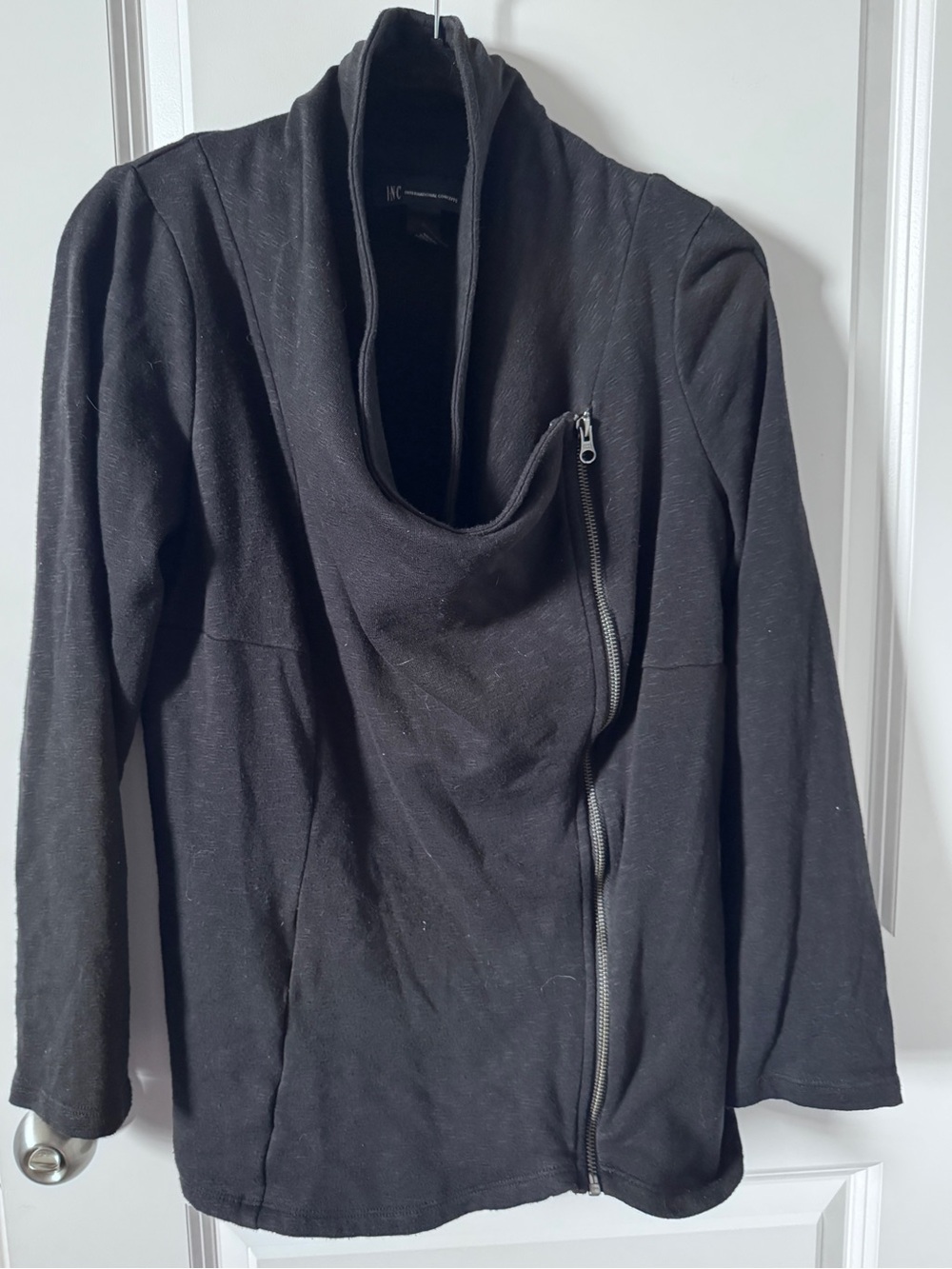 INC International Concepts Asymmetrical Zip Sweater Jacket - Black-Medium